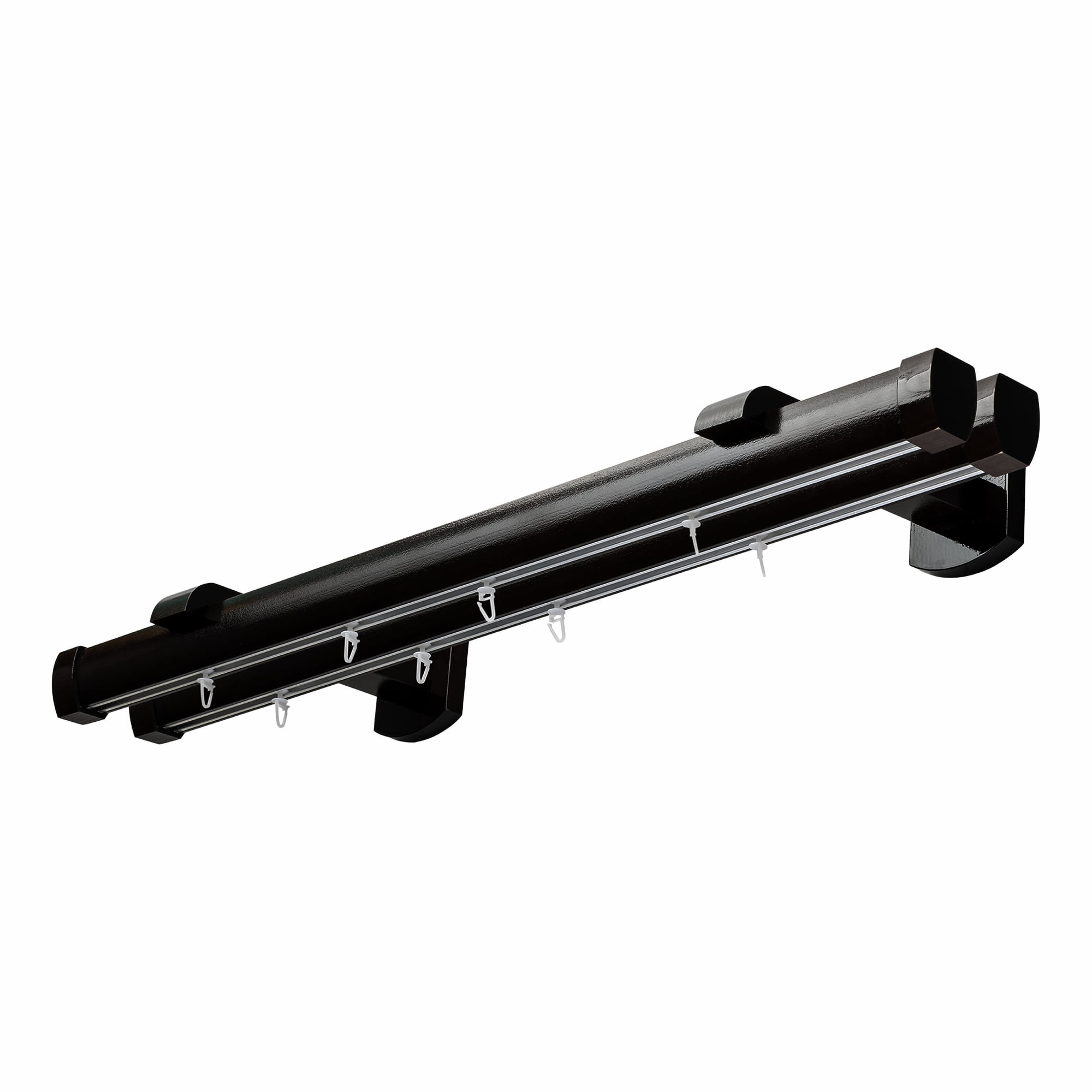 Șină pentru perdea și draperie Domino Dublu din lemn Negru