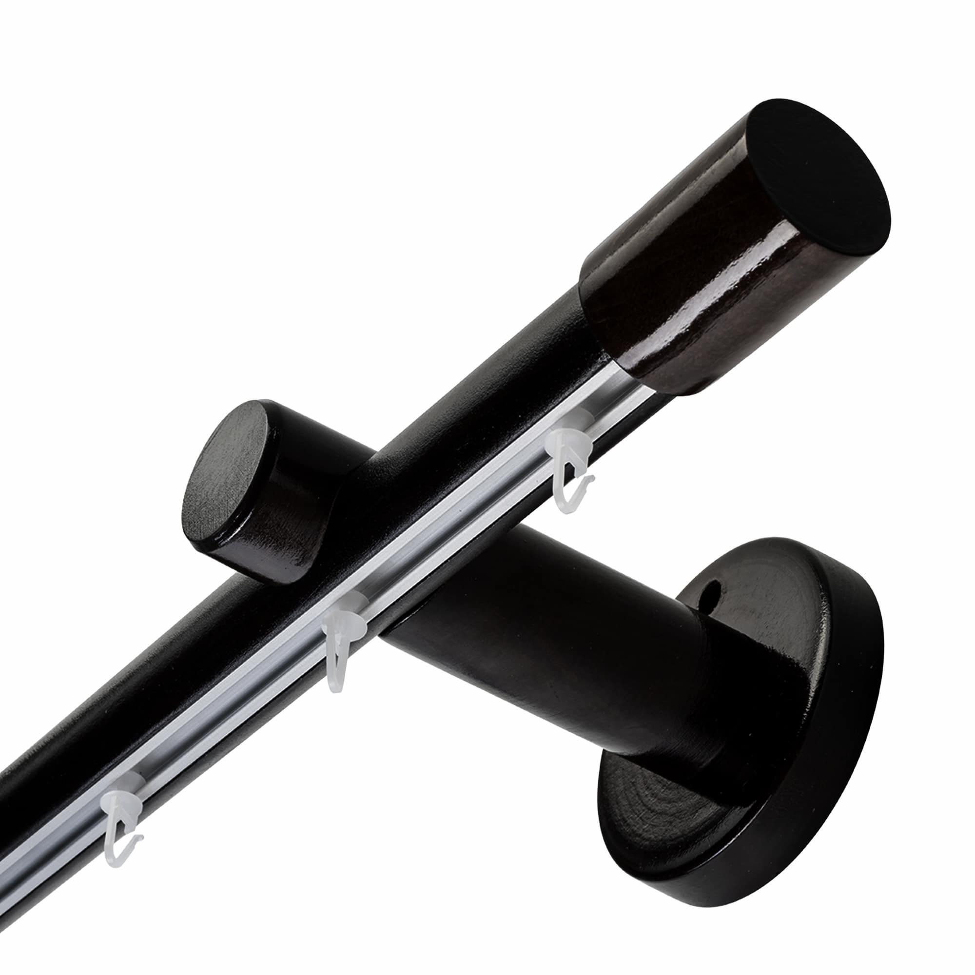 Galerie lemn perdea Luna Simplu 35 mm cu șină de aluminiu negru Galerie lemn perdea Luna Simplu 35 mm cu șină de aluminiu Negru