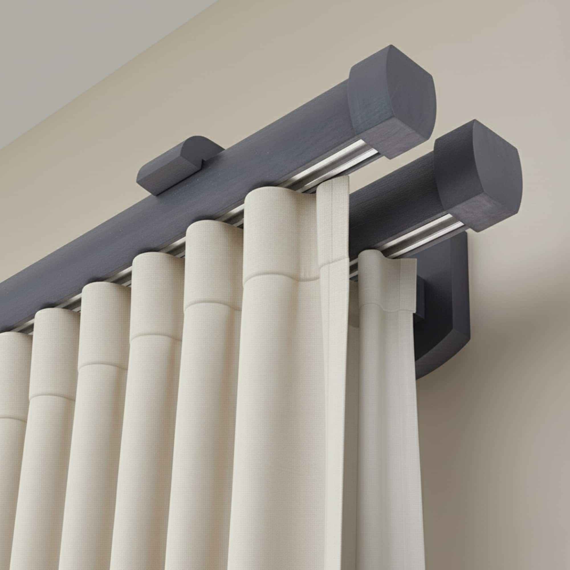 Șină pentru perdea și draperie Domino Dublu din lemn Gri_antracit