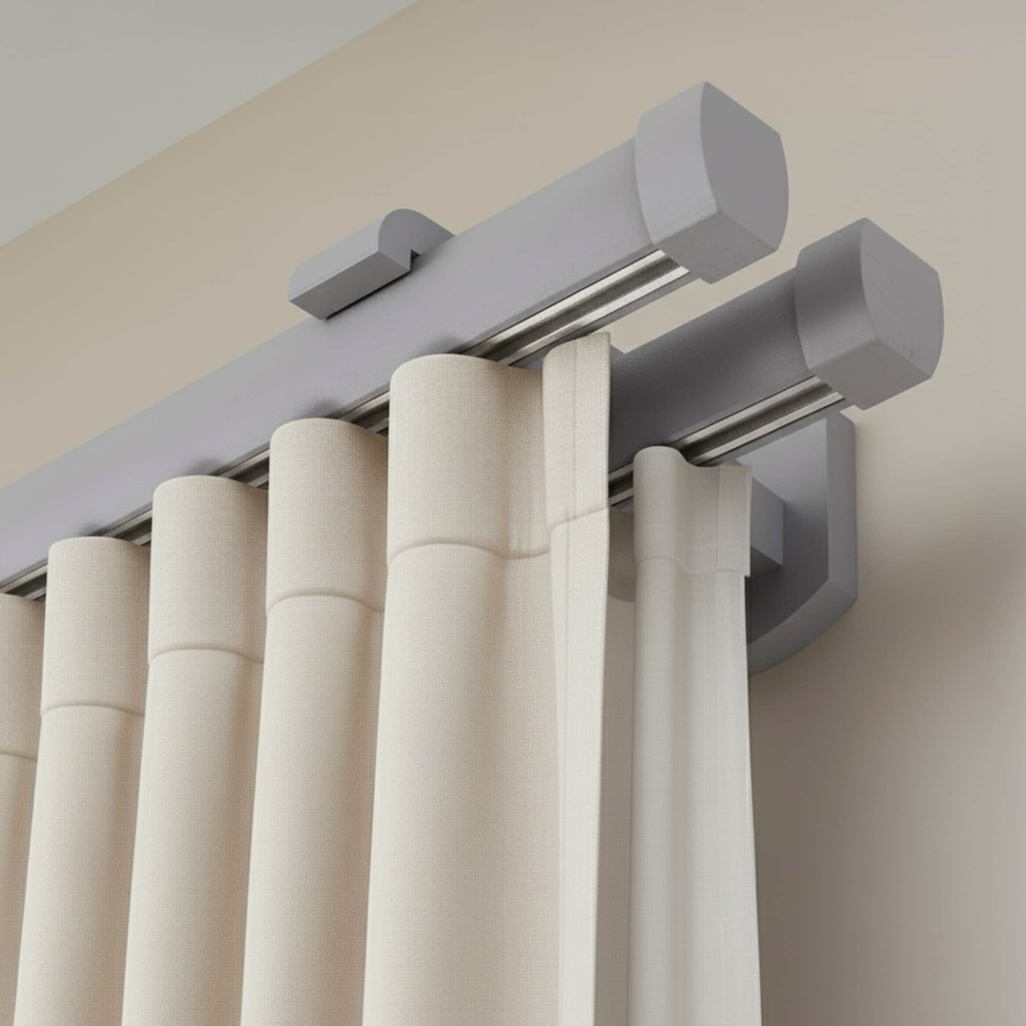 Șină pentru perdea și draperie Domino Dublu din lemn Gri_fereastra