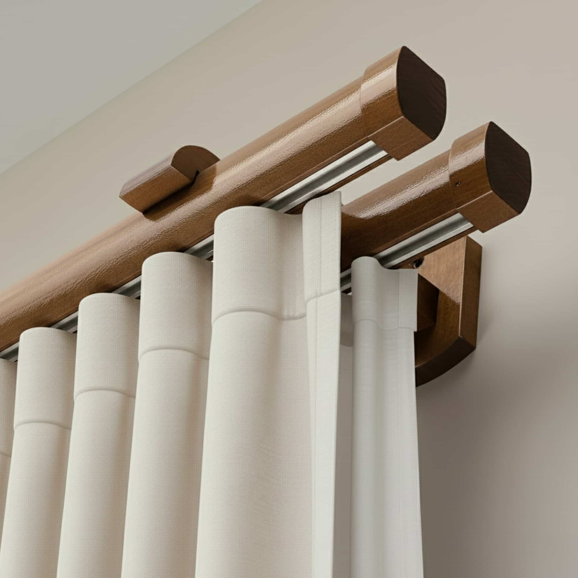 Șină pentru perdea și draperie Domino Dublu din lemn Stejar