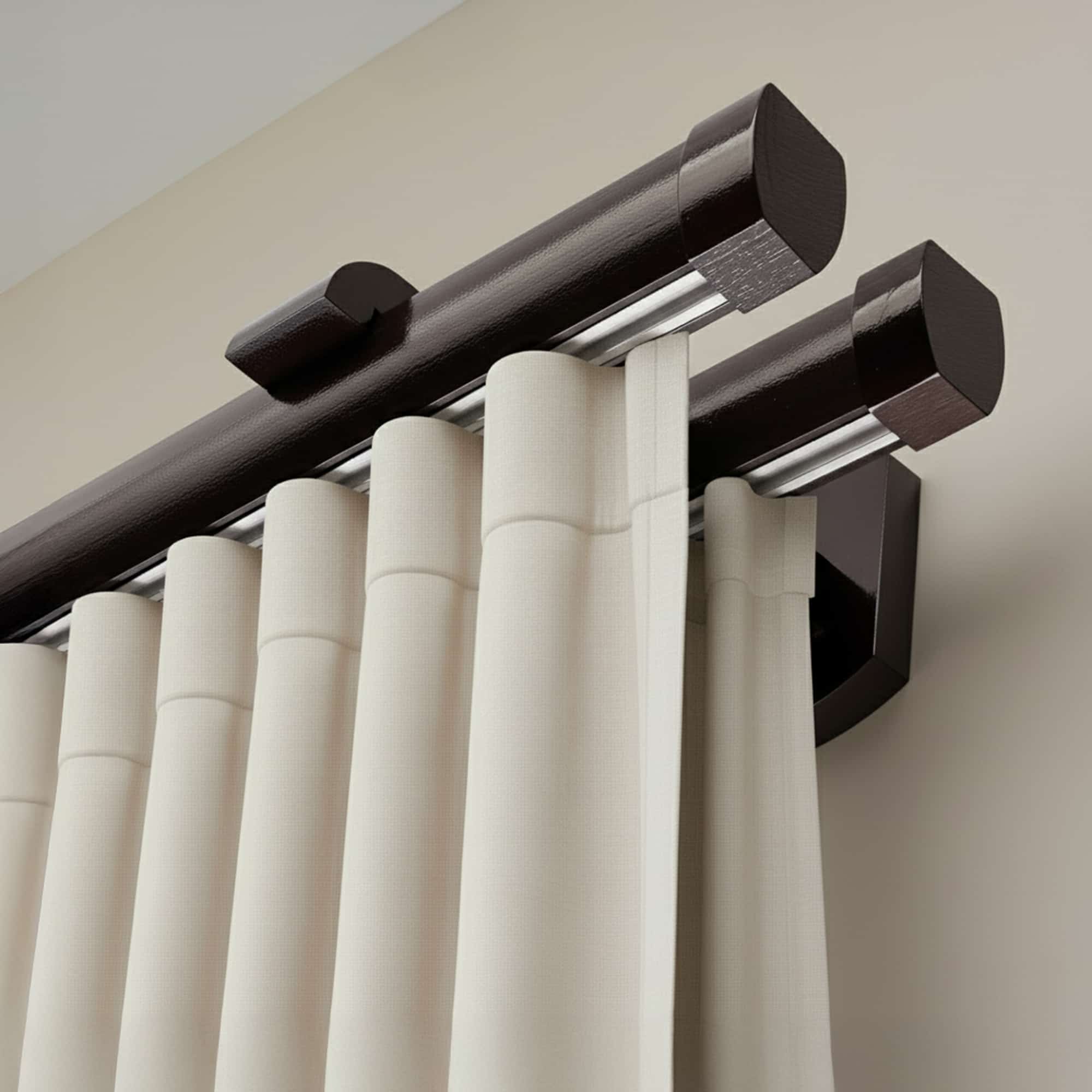 Șină pentru perdea și draperie Domino Dublu din lemn Wenge