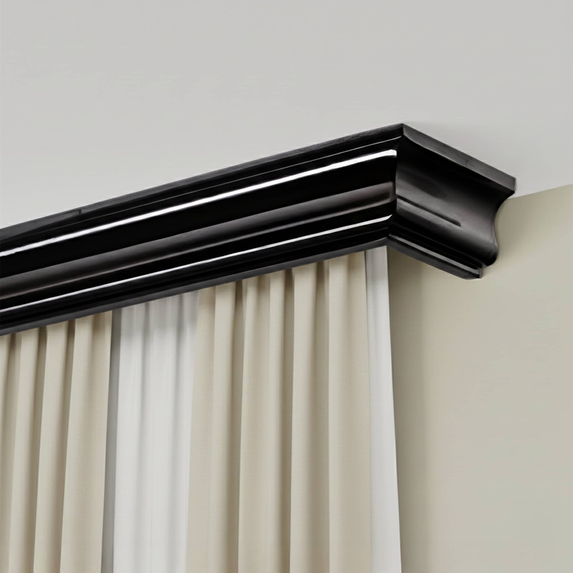 Galerie pentru perdea și draperie cu mască Athena din lemn Negru Galerie pentru perdea și draperie cu mască Athena din lemn Negru