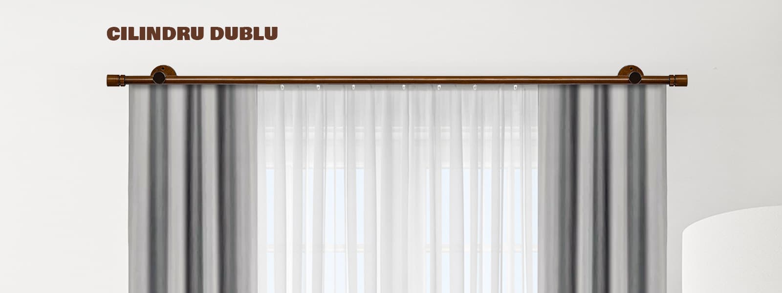 Galeria de perdele din lemn: Cilindru Dublu 35 mm cu șină de aluminiu