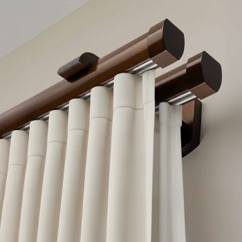 Șină pentru perdea și draperie Domino Dublu din lemn